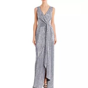 SAKS FIFTH AVENUE AIDAN MATTOX SILVER SPARKLING WEDDING PARTY DRESS SIZE 16